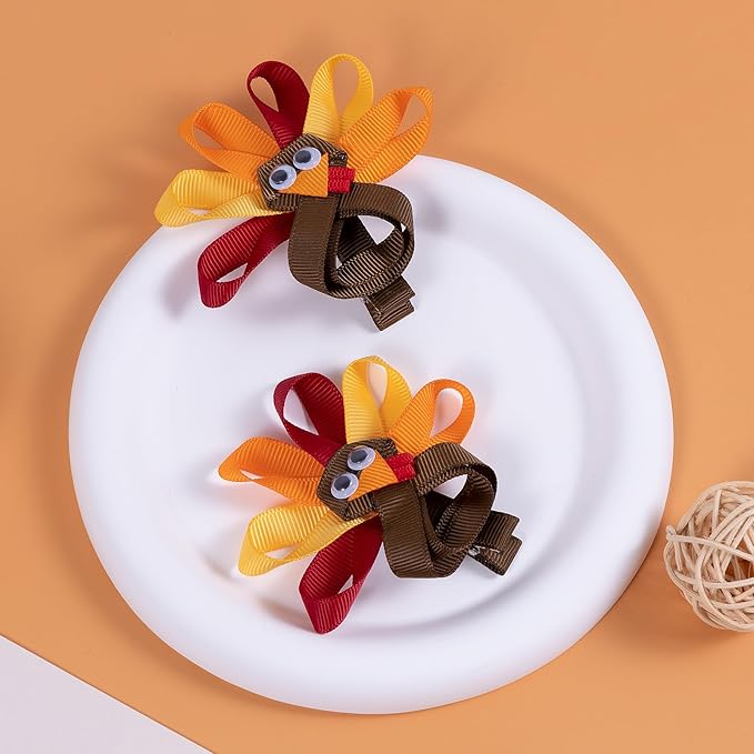 Thanksgiving Korker Hair Bow Clips Toddler Girls Cute Turkey Alligator Barrettes Cheer Pin Fall Curly Corker Ribbon Spiral Swirl Festival Decor Accessories Kids Give Thanks Gift