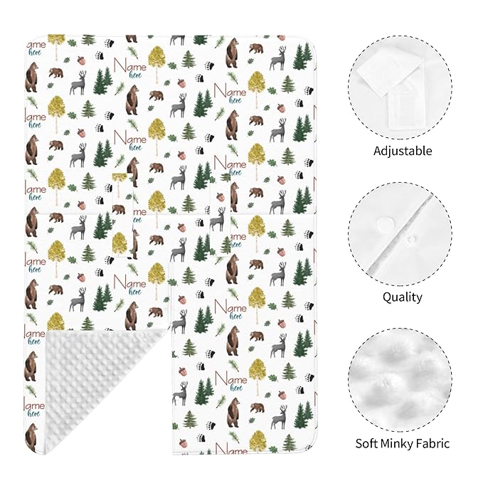 Personalized Car Seat Covers for Babies Custom Name Car Seat Canopy for Newborn Baby Boys Girls Mom Nursing Breastfeeding Covers Bear Deer Minky Baby Carrier Covers with Peekaboo Opening