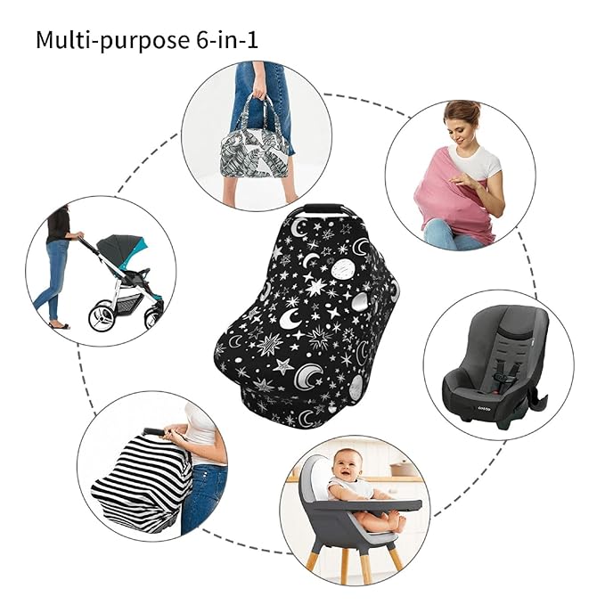 Moon Star Baby Stuff Car Seat Cover for Baby Carseat Covers for Girl Boy Stretchy Soft Breathable Breastfeeding Infant Car Seat Canopy Carrier Cover