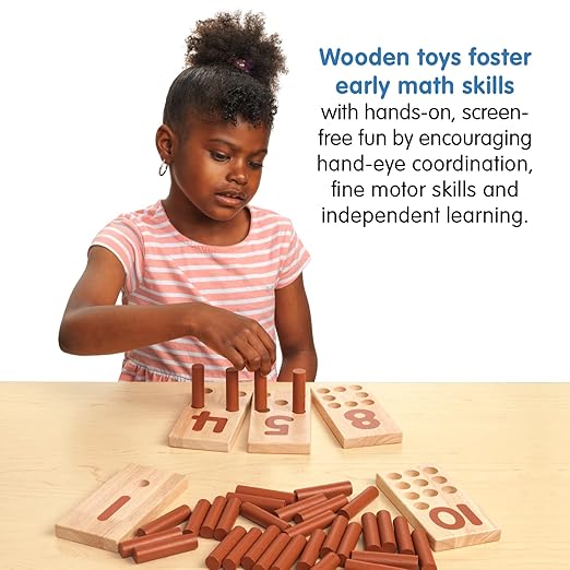 Excellerations Peg Number Board, Included: 10 Rubberwood Boards + 55 Wood Pegs + Storage Bag, Montessori Math Materials, Learning Manipulatives, Counting for Kids, Reggio Emilia Classroom Essentials