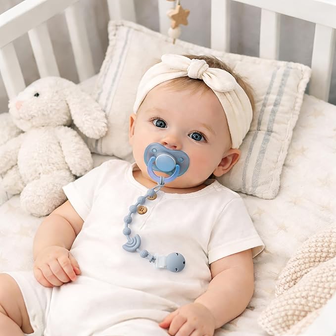 Baby Pacifier Clips One Piece Binky Clip Holder Silicone Teether Clip Pacifier Straps with Clip Baby Teether Toys for Boys and Girls Set of 3 Andy Bear-Ivory+Sage+Blush