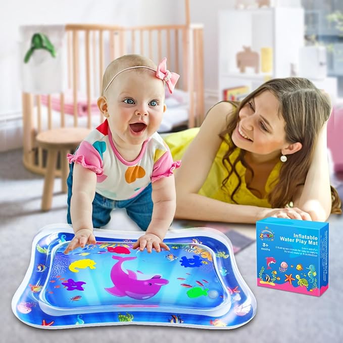 ZMLM Tummy Time Water Mat for Babies: Baby Toys Gifts for Newborn Infant 3 6 9 12 Month Boy Girl Inflatable Activity Playmat Sensory Mat Toddler Belly Time Pat Indoor (Blue)