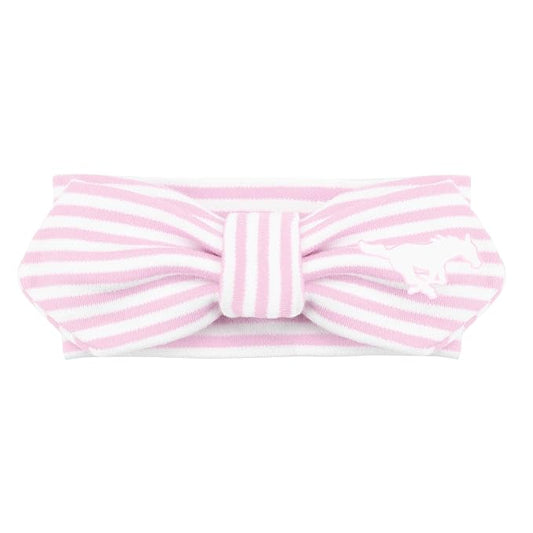 Creative Knitwear SMU Mustangs Infant Girls Pink/White Striped Hair Knot Headband Embroidered Logo - Size Newborn - 4T