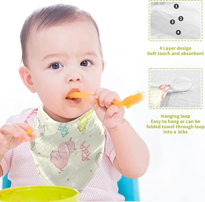 vvfelixl Baby Washcloths Cotton Cute Hippo Baby Muslin Washcloths Soft Baby Face Towel for Newborn Infants Baby Wipes, 11.8 X 11.8 Inch, 3 Pack Beige
