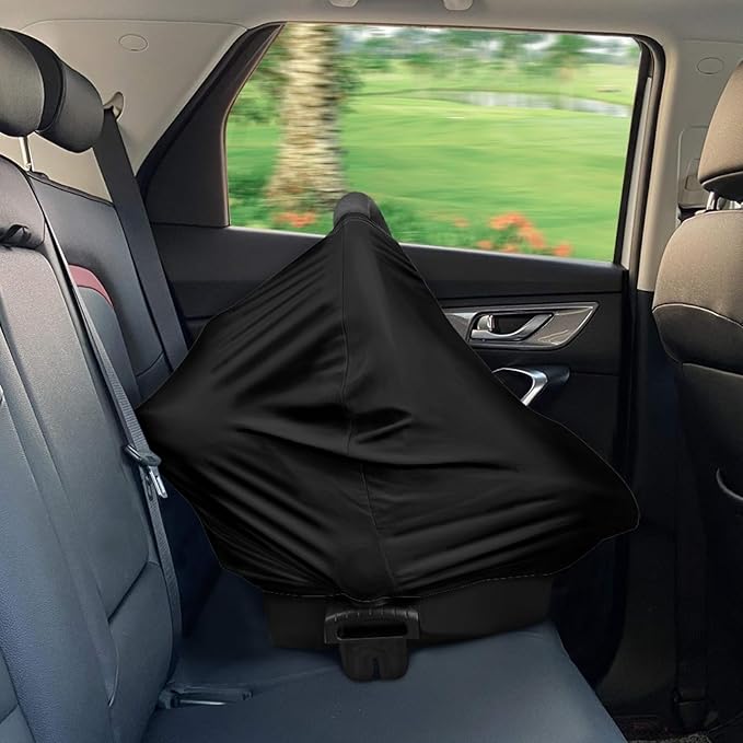 Solid Color Car Seat Nursing Breastfeeding Cover, Multi Use Cover Cozy Carseat Canopy Cover, Infant Babies Stroller Cover,Ultra Soft Stretchy Nurse Gifts - Black Breastfeeding Cover