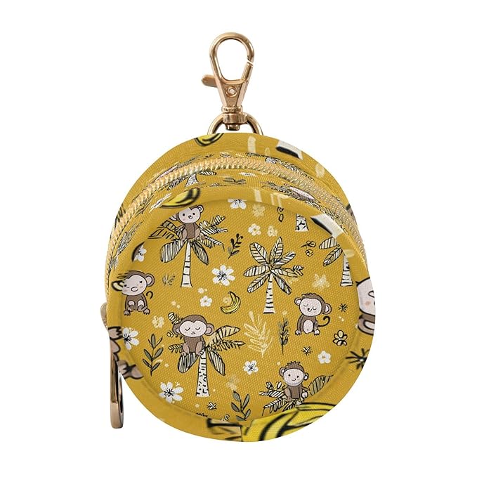 Pacifier Holder with Clip Pacifier Case for Diaper Bag Round Baby Pacifier Pouch Box Bag Portable Yellow Floral Jungle Monkeys and Trees