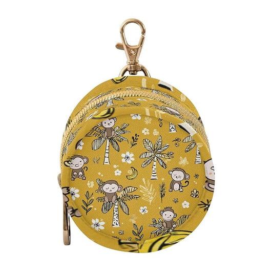 Pacifier Holder with Clip Pacifier Case for Diaper Bag Round Baby Pacifier Pouch Box Bag Portable Yellow Floral Jungle Monkeys and Trees
