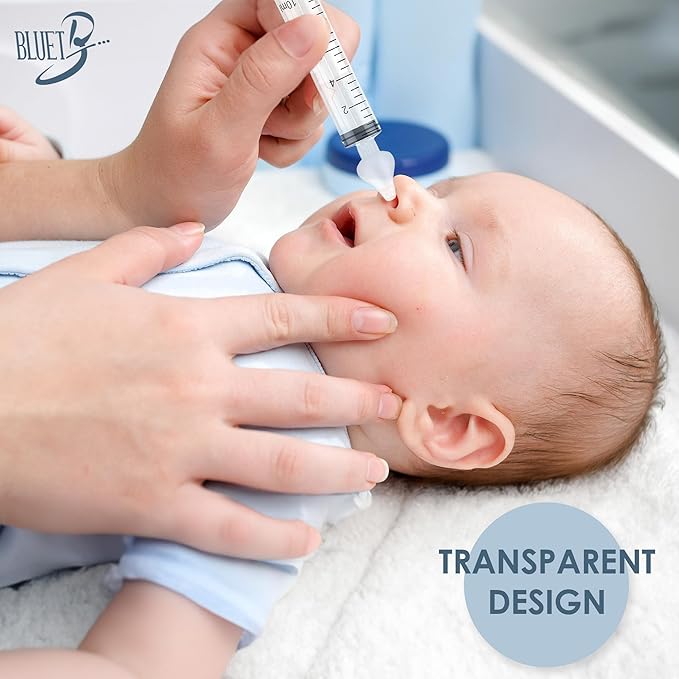 Bluet B - Baby Nasal Syringe (2-Pack) - Safe Silicone Nasal Aspirator for Newborn - Infant Mucus Removal - 10ml Nose Cleaner Syringe for Baby - Toddler Congestion Relief - Reusable Tips - White