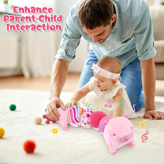 Baby Toys 0-12 Months, Infant Musical Caterpillar Baby Stuffed Animals with Crinkle, Rattle, Squeaker & Teether, Capybara Plush Sensory Baby Toy for Tummy & Soothing Newborn Gifts