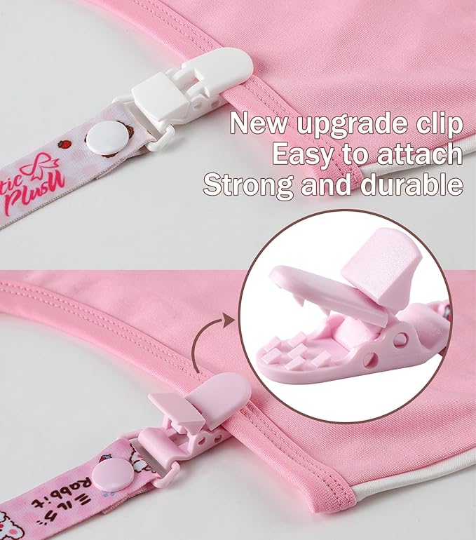 CutiePlusU Adult Pacifier Clip Adult Size Anyard Holder Clips 2 Pack-Strawberry Pie