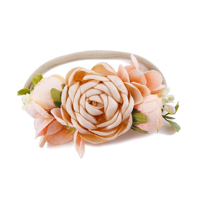 Baby Girl Flower Headband 4 PCS Elastic Hairbands Handmade Nylon Bows Headbands Chic Floral Hair Accessories Kids Gifts for Newborn Infant Toddlers