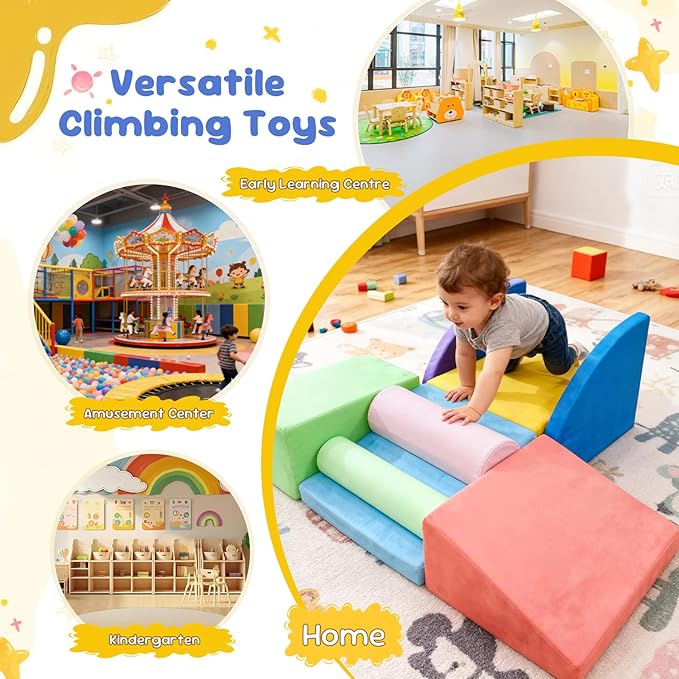 Teckid Toddler Climbing Toys 8-Piece Indoor Soft Foam Blocks Set, Safe Crawling, Climbing and Sliding Play Gym for Kids, Baby Climbing Playset