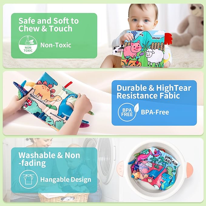4-Pack Baby Books 0-6 Months, Baby Crinkle Books, Touch and Feel Sensory Toy for Babies, Infant Toys 0-6 Months, Soft Fabric Toy Shower Gift - 6 Pages Blue - Easter Gifts