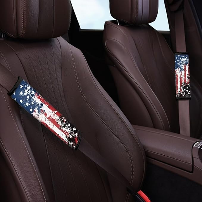 AFPANQZ Stars and Stripes Car Seat Belt Pads Covers Universal Fit for Truck Vans Sedans SUVs Safety Seatbelt Pad Cushion Comfortable Driving Car Seats Accessories Interior Decor