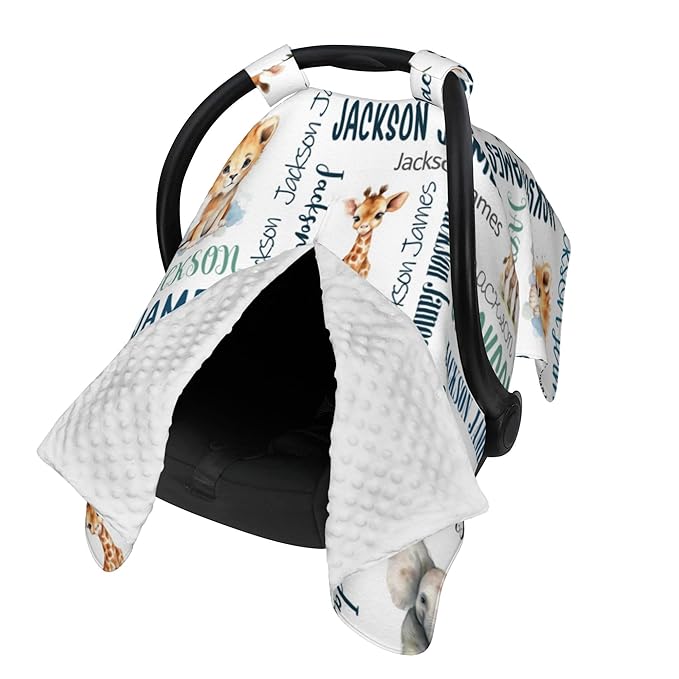 Personalized Baby Car Seat Cover Winter Custom Minky Carseat Cover Boy Girls with Name Woodland Carseat Canopy Customized Car Seat Canopy Infant Carrier Covers Nursing Cover Toddler Blanket