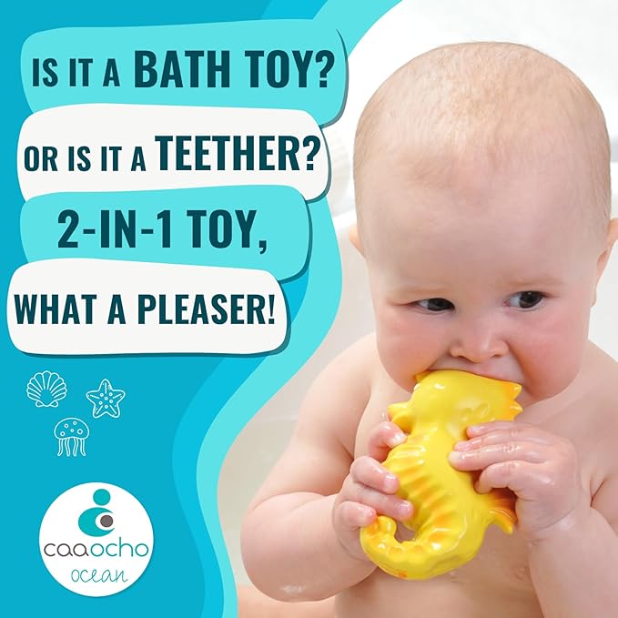 caaocho Pure Natural Rubber Bath Toy - Nalu The Seahorse - Hole Free Bath Toys, BPA Free Bath Toys for Infants, Without Holes Sealed Natural Rubber Baby Toy