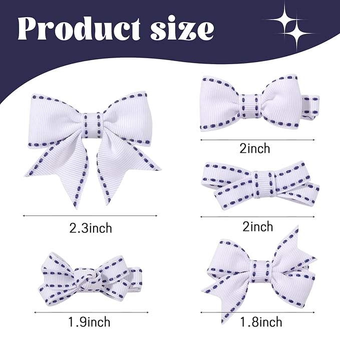 YHXX YLEN Hair Bows for Girls 10 PCS Fully Lined White Hair Clips Tiny 2" Grosgrain Stitch Edge Alligator Clips for Baby Girls Infants Toddlers in Pairs