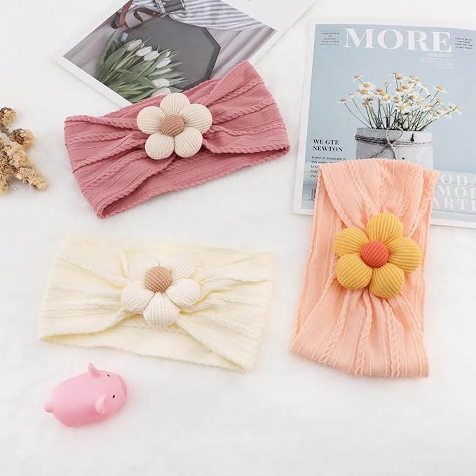 AQOKKA Baby Flower Headbands Nylon Baby Girl Headbands Soft Handmade Hairbands Toddler Hair Accessories for Girls Baby Newborn Infant Kids