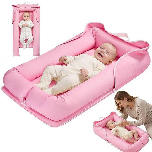 Baby Lounger for Newborn, Breathable and Soft Baby Lounger Pillow, Portable Infant Lounger with Removable Cover, Adjustable Lounger for Baby 0-12 months, Tummy Time Baby Lounger for Home and Travel