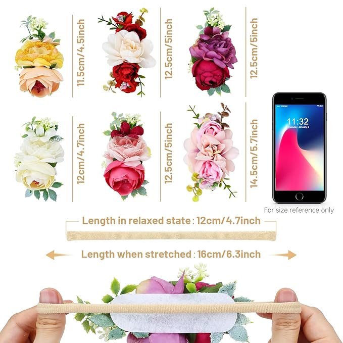Cinaci 6 Pack Delicate Rose Flower Nylon Headbands Floral Bows Headband