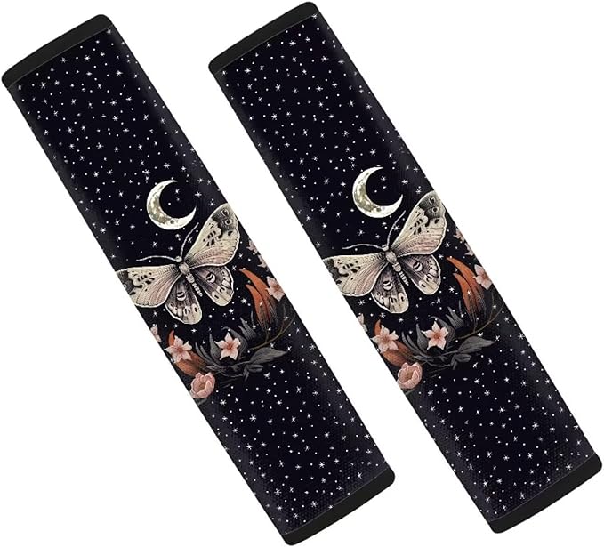 AFPANQZ Butterfly Auto Seat Belt Pads for Men Women 2 Piece Car Safety Seatbelt Pad Cushion Universal Fit for Truck Vans Sedans SUVs Shoulder Strap Pads Black