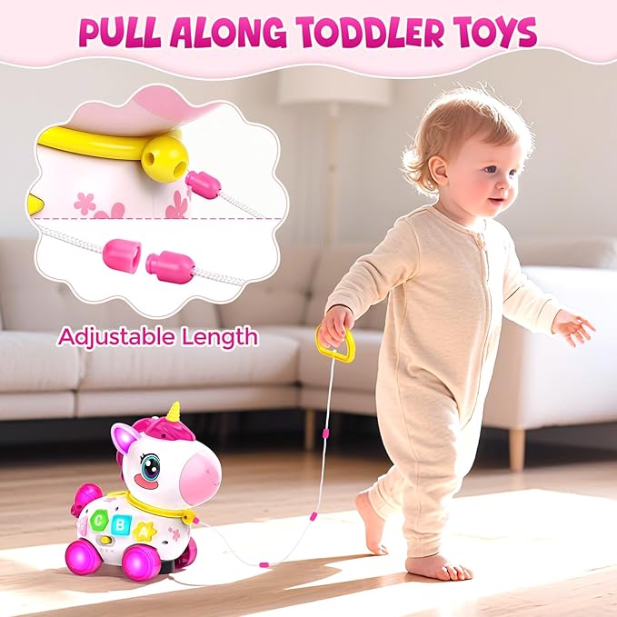 Toy for 1 Year Old Girl Gifts, Unicorn Baby Toys 6-12-18 Months, Musical Learning Toy, 1st Birthday Gift for 1 Year Old Girl Toys, Bilingual Educational Toy with Music & Light for Toddler