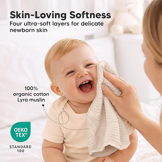 10-Pack Muslin Baby Washcloths for Newborn – 12x12" Soft Absorbent Organic Cotton Muslin Wash Cloths for Babies Girl, Boy, Infant, Toddlers, Kids Face Towel, Bath Essentials, Baby Burp Rags (Ecru)