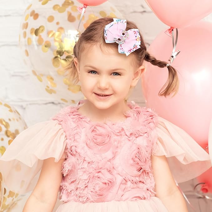 2pc Glitter 3rd Birthday Party Gift Hair Bows 3.5" Cute Sparkly Happy Birthday Ribbon Hair Clips Sprinkle Confetti Bow Hair Barrettes Dress Decor Accessory for Teens Toddler Girls Kids