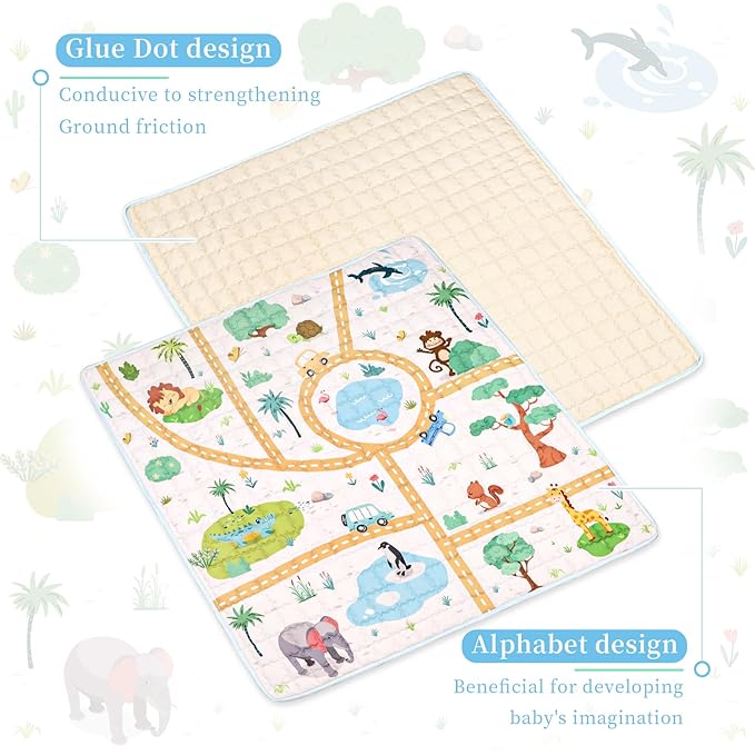 Baby Mat Non-Slip 50x50 for Floor, GFU Thick One-Piece Crawling Mat, Foldable and Machine Washable for Boys (Animals)