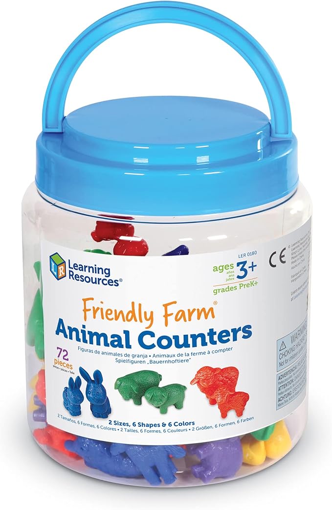 Learning Resources Friendly Farm Animal Counters - 72 Pieces, Ages 3+, Toddler Toys, Preschool Supplies, Classroom Desk Pets, Educational Counting and Sorting Toy