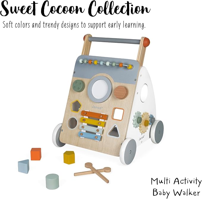 Janod Sweet Cocoon Wooden Multi-Activity Baby Walker - Ages 12 Months+ - J04410