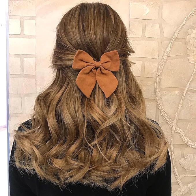 4 PCS Sailor Bow Hair Clips for Kids Girls Women Linen cotton Hair Bow Alligator Clips Baby Toddler Girl Mom Hair Accessories (Gold Autumn)