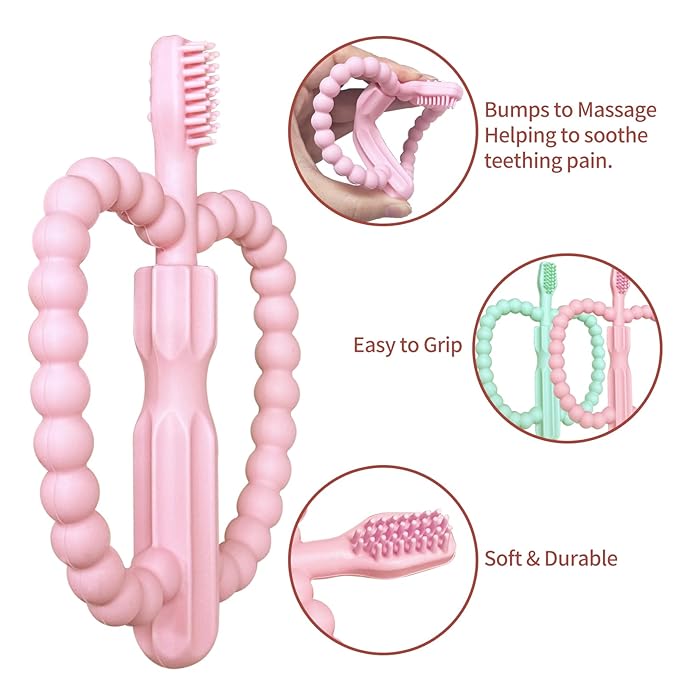 Baby Teething Toys for Babies 0-36 Months -Anti-Choking Design with Easy-Hold Handle,Silicone Infant Toothbrush for Gum Massage,Soothe Sore Gums for Infant Toddlers Silicone teether Tubes