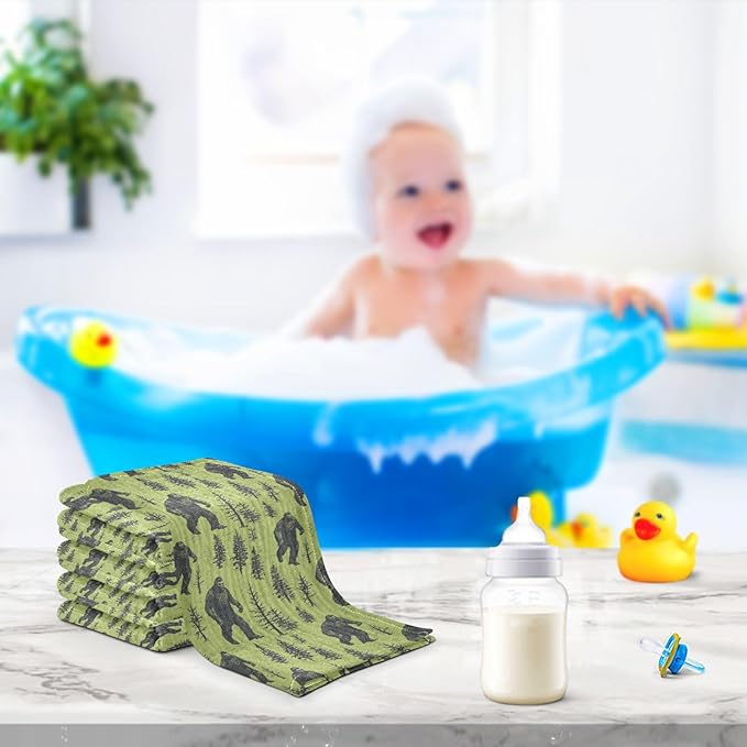 Newborn Face Towel Bigfoot Soft Cotton Baby Washcloths 11.8 x 11.8 Inch Infants Girls Boys Muslin Burp Cloths 5 Pack