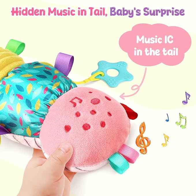 Musical Caterpillar Baby Toys 0-6 6-12 Months, Multi-Functional Sensory Tummy Time Toys for Newborn Infants Boys & Girls, Developmental Stuffed Animal Toys, Baby Shower & Baby Gifts