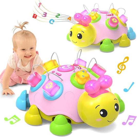 Holaxander Baby Musical Ladybug Crawling Toys,Baby Toy 6-12 Months with Light-up Music, Early Educational Learning Toy, Infant Gift Toys for 7 8 9 10 11 Months 1-2 Years Old Newborn Girls (Pink)