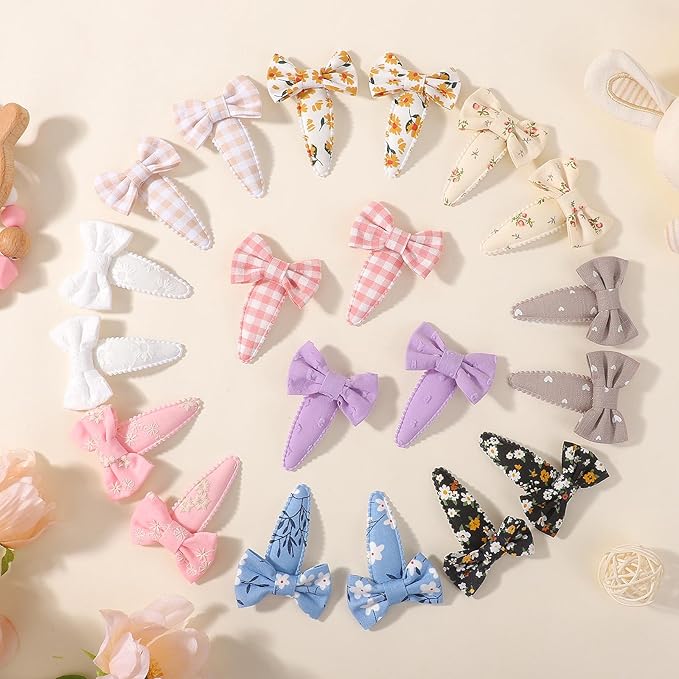 YHXX YLEN 20PCS Baby Hair Bows Clips for Girls, 2inch Floral Print Non Slip Snap Hairpins for Hair Barrettes Hair Accessories for Baby Toddler Girls Kids