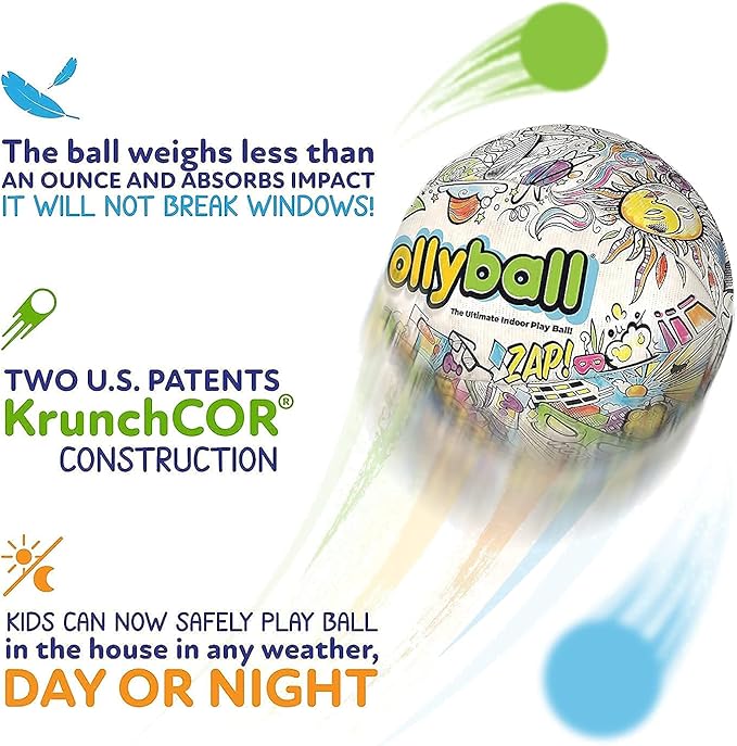 Ollyball 2-Pack Eco Pak Play Balls for Kids & Parents – Soccer Ball & Football for Indoor Activities with Patented KrunchCOR & Full-Force Indoor Play | Christmas Soccer Gifts for Boys & Girls