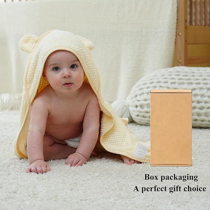 Baby Hooded Towel 2 Pack Bath Towels for Newborn with Animal Design Shower Essentials for Baby Girl Boy and Toddler (Camel & Beige, Medium)