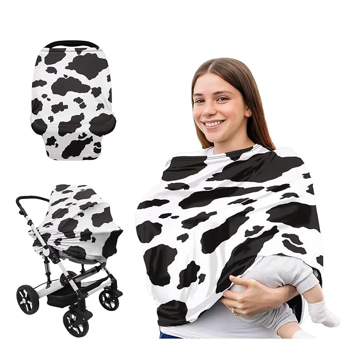Cow Print Baby Stuff Car Seat Cover for Baby Carseat Covers for Girl Boy Stretchy Soft Breathable Nursing Cover Breastfeeding Infant Unverisal Fit Car Seat Canopy Carrier Cover