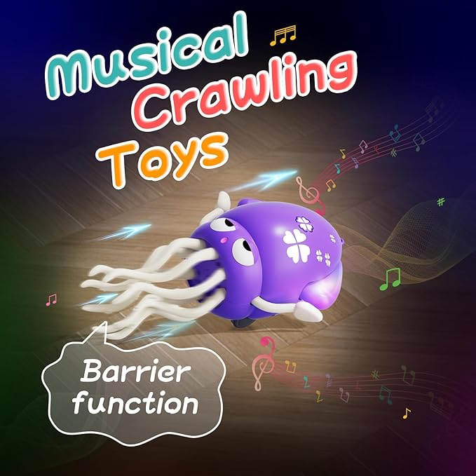 Electric Dancing Octopus Toy with Led Light and Music, Kids Electric Crawling Octopus Tummy Time Toys, Rechargeable Interactive Sensory Toyy, Perfect Christmas Birthday Gift (Purple)