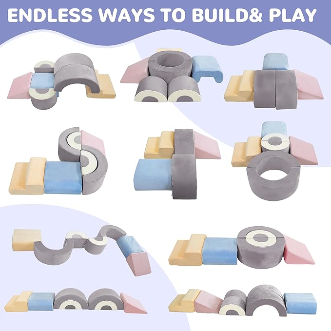 Toddler Climbing Toys Indoor, 7‑Piece Soft Foam Play Set for Toddlers 1‑3, Foam Climbing Blocks with Slide, Stairs & Ball Pit, Crawl and Climb Activity Gym, Lightweight & Washable Kids Gift