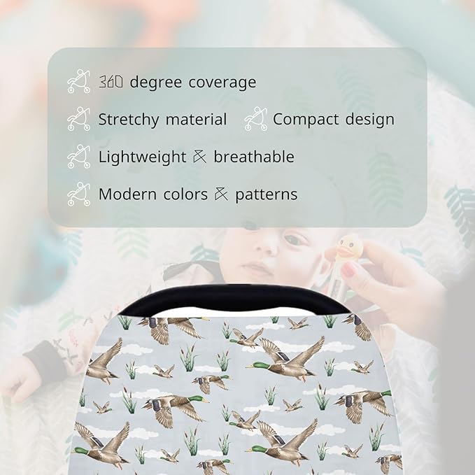 HawSkgFub Mallard Duck Hunting 5-in-1 Car Seat Cover for Baby Boy Girl Gift, Blue Wild Animal Hunter Reed Privacy Breastfeeding Nursing Cover, Newborn Infant Multi-use Carseat Canopy Carrier