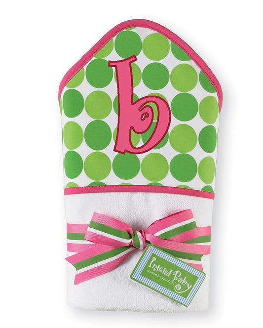 Baby Girl Pink Initial Hooded Terry Towel, Letter B