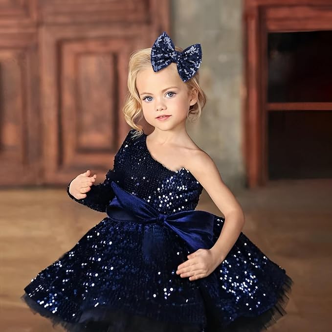 Hair Clip with 5 inches Sequins Large Bow, Alligator Hair Clip for Girls, Women, Teens, Babies, Navy Blue Bow Gift