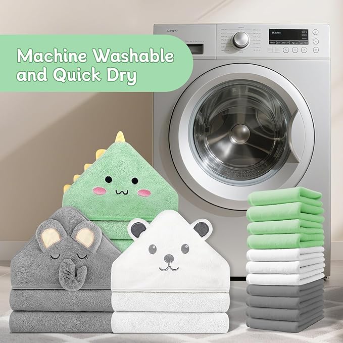 14 PCS Baby Towels, 3 PCS Soft Hooded Baby Towels & 11 PCS Washcloths, Baby Bath Towels for Newborns, Infants & Toddlers, Ultra Absorbent, Cute Baby Towel Gift for Boys & Girls