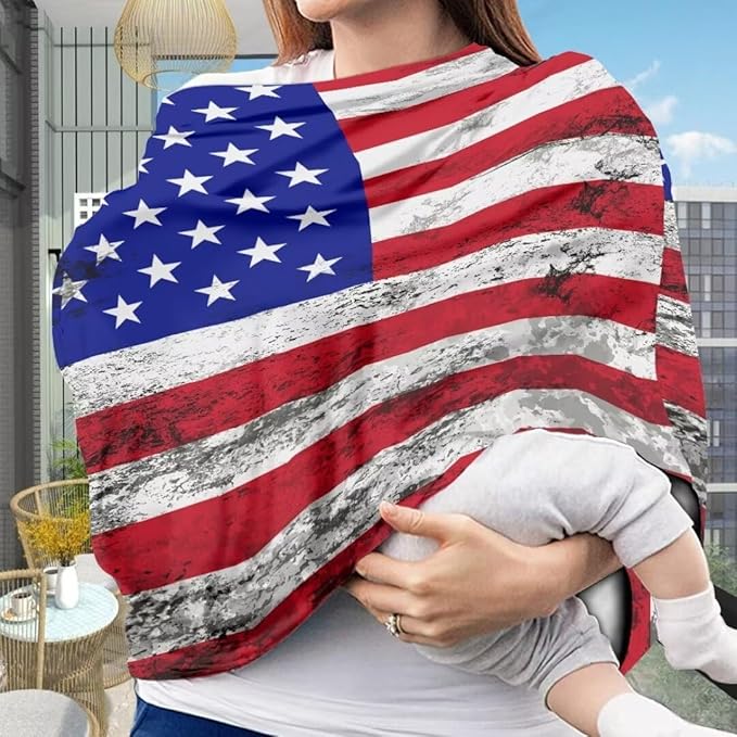 Coldinair Vintage American Flag Baby Car Seat Covers for Boys or Girls,Multi-use Cover,Baby Carseat Canopy,Nursing Cover for Breastfeeding
