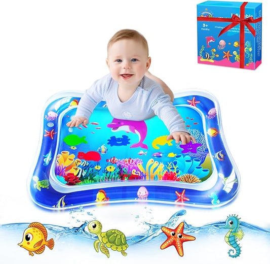 ZMLM Tummy Time Water Mat for Babies: Baby Toys Gifts for Newborn Infant 3 6 9 12 Month Boy Girl Inflatable Activity Playmat Sensory Mat Toddler Belly Time Pat Indoor (Blue)