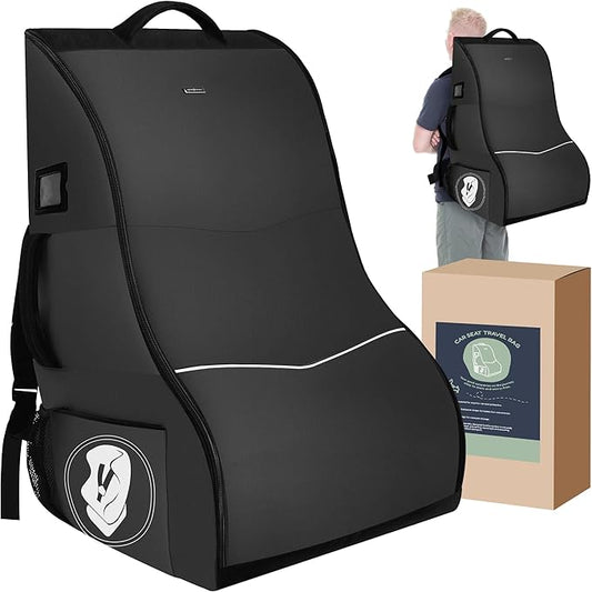 Car Seat Travel Bag for Airplane – Waterproof Heavy Duty Carseat Backpack for Gate Check or Airport Travel – Fits Infant, Convertible & Booster Seats, Black