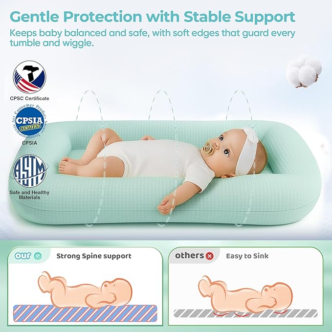 Baby Lounger for Newborn - Infant Lounger 0-24 Months with Lounger Cover, Adjustable Baby Nest Lounger, Breathable Fabric & 3D Support Newborn Lounger, Portable Newborn Essentials, Blue
